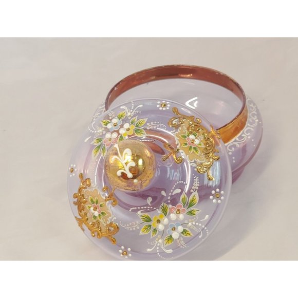 Italian Venetian Murano Art Glass Moriage Powder Candy Covered Jar Vintage - Picture 4 of 9
